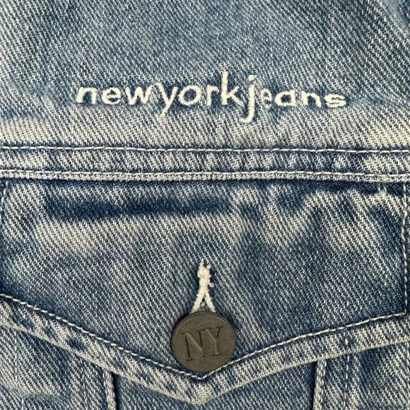 Vintage Denim Vest Sleeveless Jacket Small Blue Cotton NY Jeans Hong Kong Y2K - Picture 4 of 8
